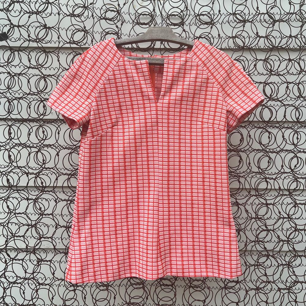 Vintage MCM 60s Orange Herringbone Plaid double knit polyester tunic blouse